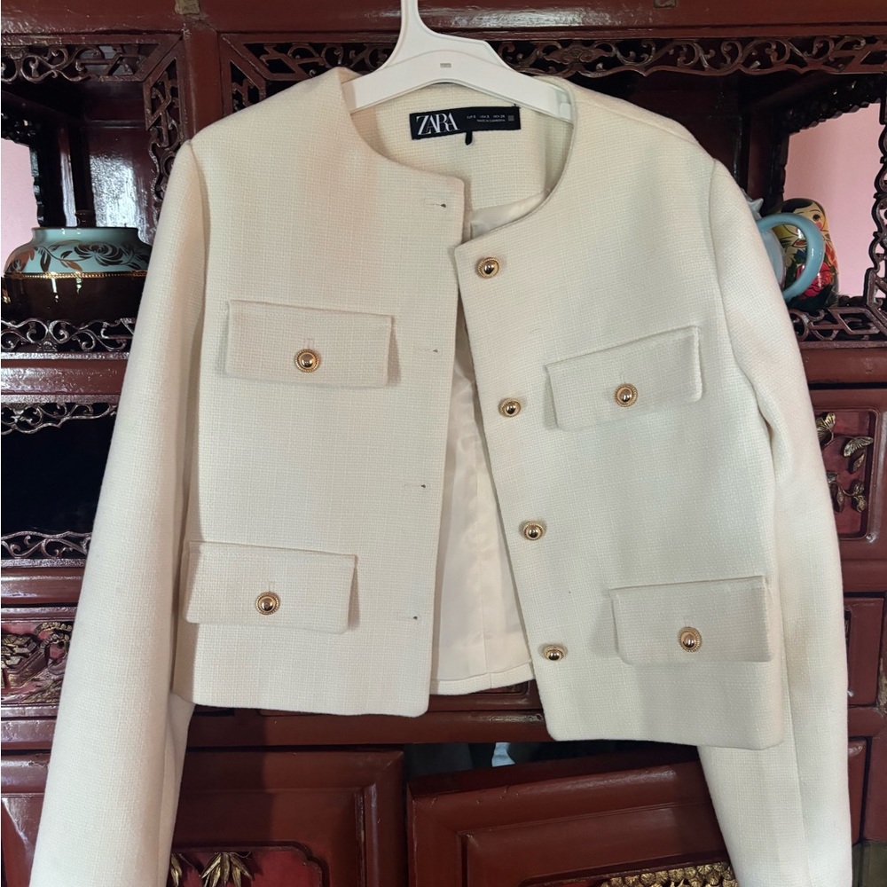 Zara Cream Jacket with Gold Buttons